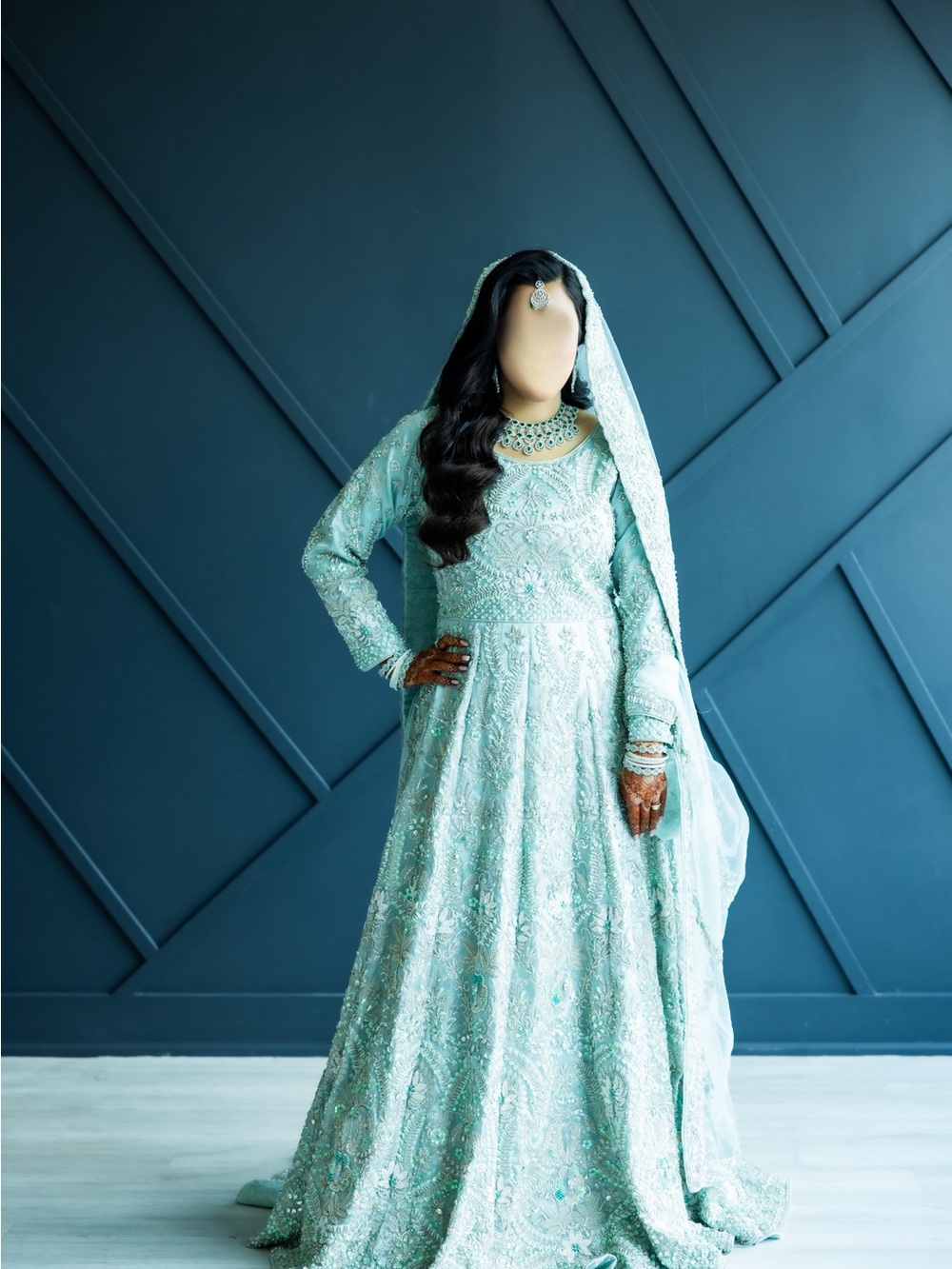 Elegant Mint Embroidered Bridal Dress with Dupatta for South Asian Wedding